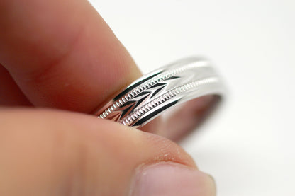 6mm 925 Silver  Wedding Band for Men with Wheat Design and wide Milgrain | T-0012
