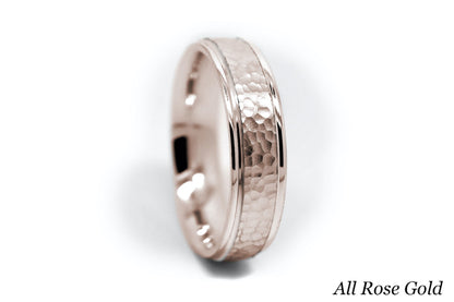 6mm Gold Classic Hammered Wedding Band for Men and Women | 0015