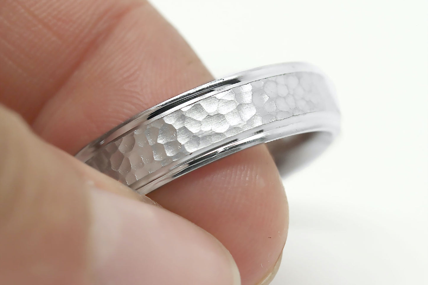 6mm 925 Silver Hammered Wedding Band for Men and Women with Milgrain | T-0015