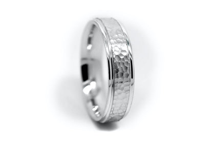 6mm 925 Silver Hammered Wedding Band for Men and Women with Milgrain | T-0015