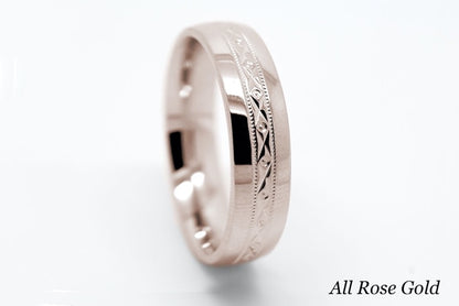 6mm Gold Filigree Design Wedding Band for Men and Women with Polished Sides | T-0016