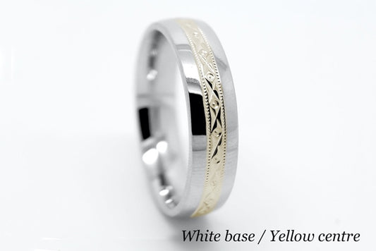 6mm Gold Filigree Design Wedding Band for Men and Women with Polished Sides | T-0016