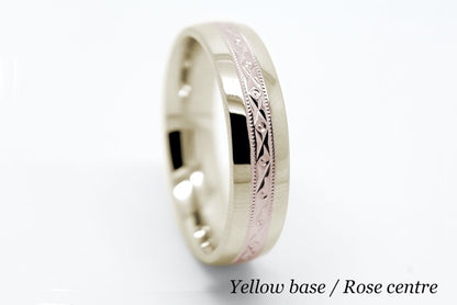 6mm Gold Filigree Design Wedding Band for Men and Women with Polished Sides | T-0016