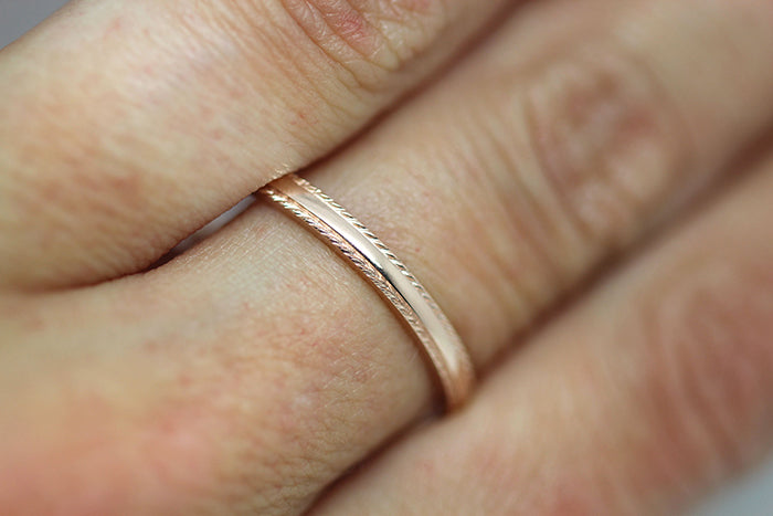 2mm Gold Plain Wedding Band for Women with Twisted edge | 2mm 10K 14K 18K Gold Women's Ring. Polished finish with twisted edges gives this ring an elegant and classic look. Where it alone or stack with other rings