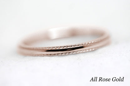 2mm Gold Plain Wedding Band for Women with Twisted edge | 2mm 10K 14K 18K Gold Women's Ring. Polished finish with twisted edges gives this ring an elegant and classic look. Where it alone or stack with other rings