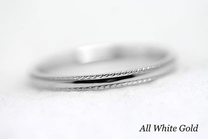 2mm Gold Plain Wedding Band for Women with Twisted edge | 2mm 10K 14K 18K Gold Women's Ring. Polished finish with twisted edges gives this ring an elegant and classic look. Where it alone or stack with other rings