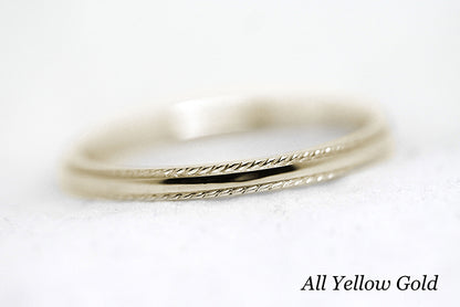 2mm Gold Plain Wedding Band for Women with Twisted edge | 2mm 10K 14K 18K Gold Women's Ring. Polished finish with twisted edges gives this ring an elegant and classic look. Where it alone or stack with other rings