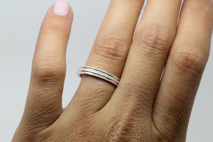 3mm Flat Sparkly Wedding Band for Women and Men in 925 Sterling Silver | AT-0019