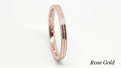 2mm Solid Gold Sparkly Wedding Band for Women with Lines | This stackable wedding ring with sparkly finish is a stunning piece that's designed to last a lifetime. Perfect as wedding band or anniversary ring
