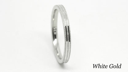 2mm Solid Gold Sparkly Wedding Band for Women with Lines | This stackable wedding ring with sparkly finish is a stunning piece that's designed to last a lifetime. Perfect as wedding band or anniversary ring