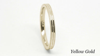 2mm Solid Gold Sparkly Wedding Band for Women with Lines | This stackable wedding ring with sparkly finish is a stunning piece that's designed to last a lifetime. Perfect as wedding band or anniversary ring