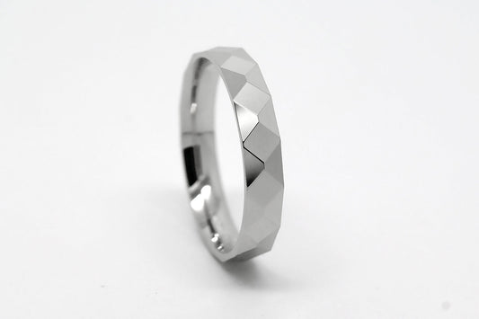 4mm 925 Silver Faceted Mirrored Engineered Wedding Band for Men and Women | T-0020