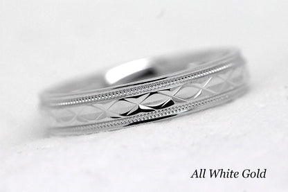 4mm Gold Filigree Rhombus with Milgrain Wedding Band for Women and Men | T-0022