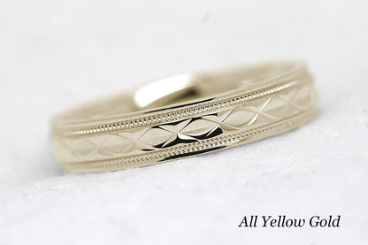 4mm Gold Filigree Rhombus with Milgrain Wedding Band for Women and Men | T-0022