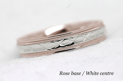 4mm Gold Filigree Rhombus with Milgrain Wedding Band for Women and Men | T-0022