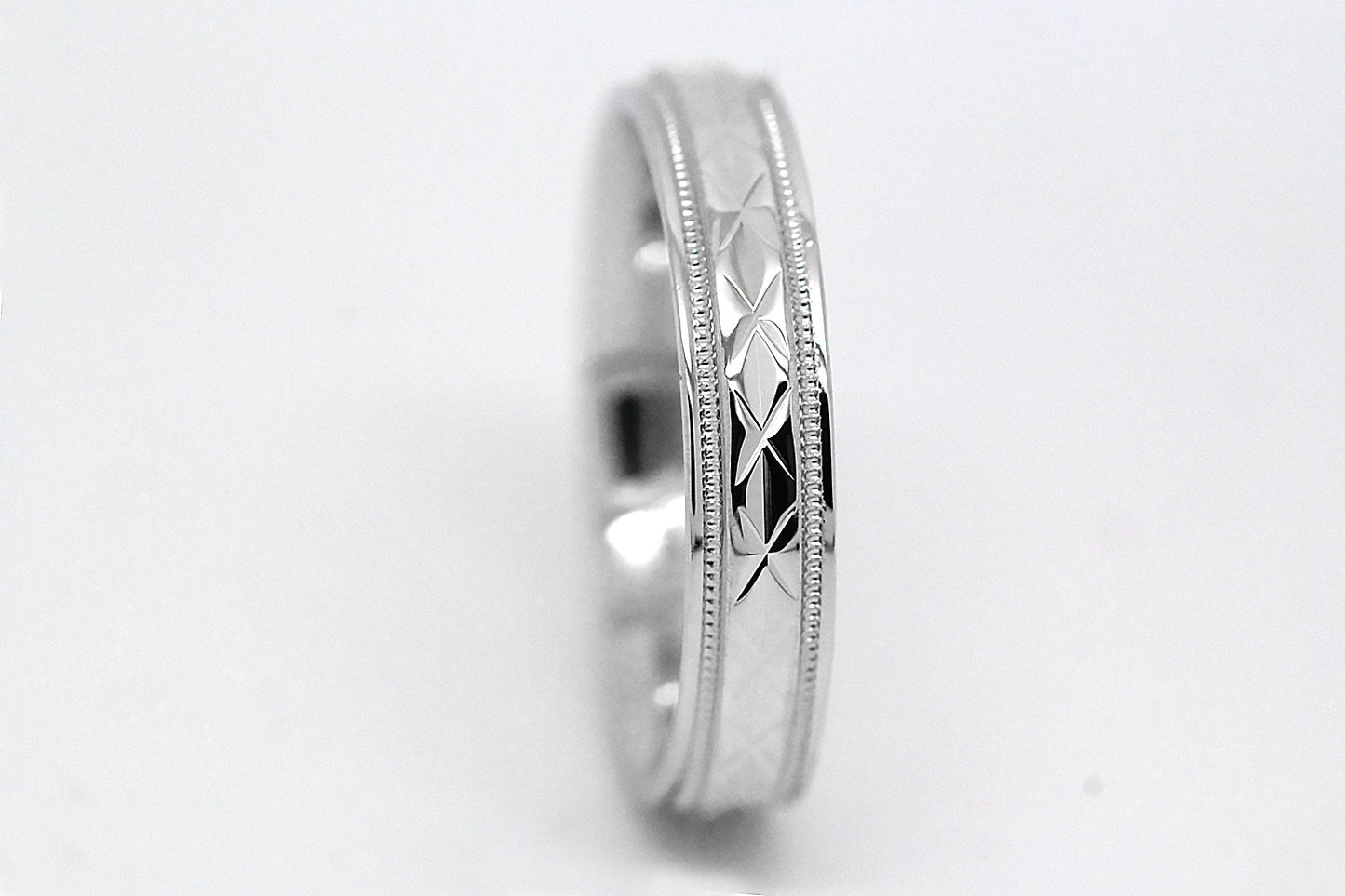 4mm 925 Silver Filigree Rhombus with Milgrain Wedding Band for Men and Women | T-0022