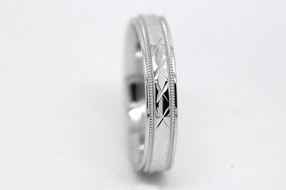 4mm 925 Silver Filigree Rhombus with Milgrain Wedding Band for Men and Women | T-0022