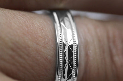 4mm 925 Silver Filigree Rhombus with Milgrain Wedding Band for Men and Women | T-0022