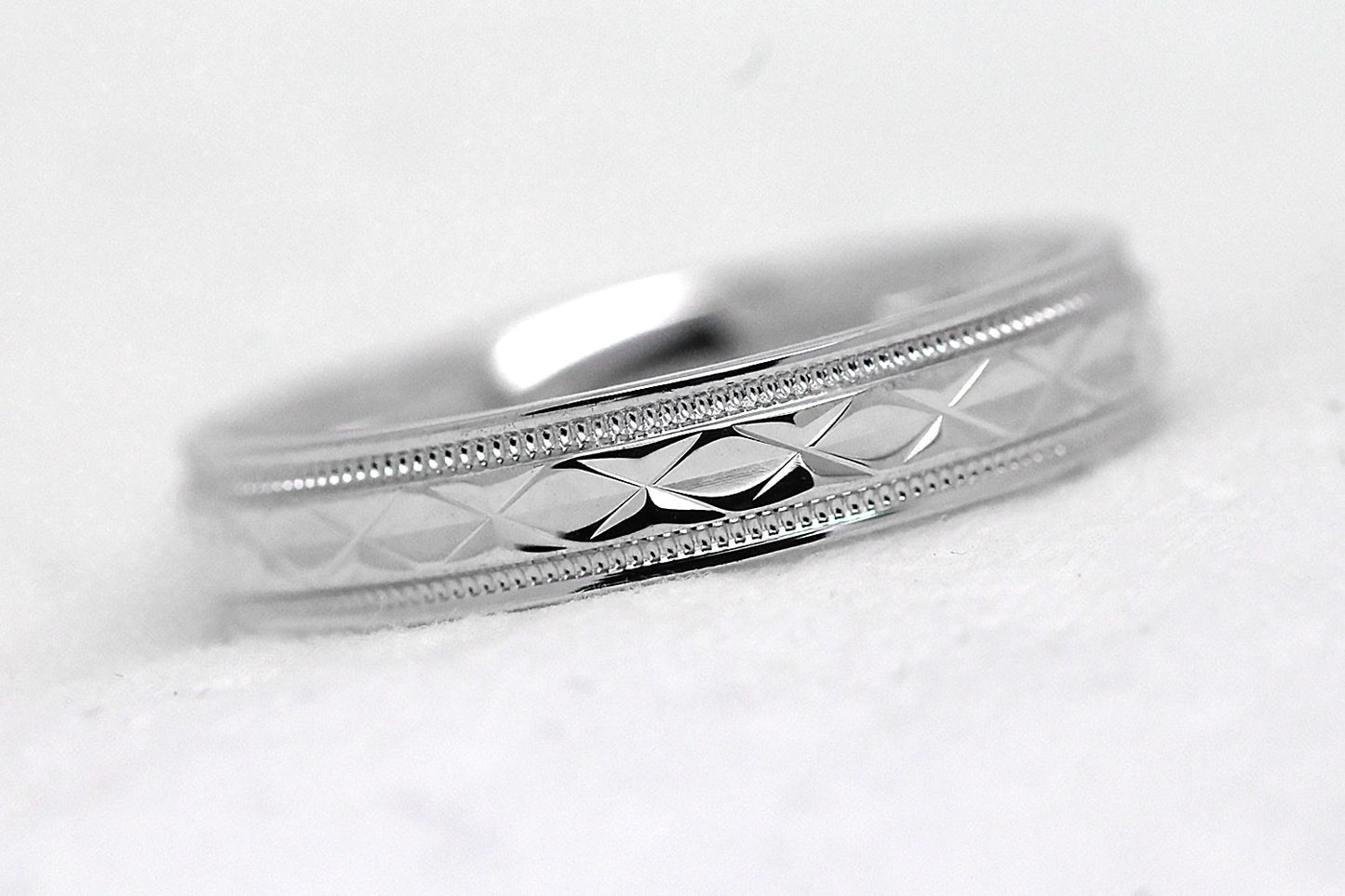 4mm 925 Silver Filigree Rhombus with Milgrain Wedding Band for Men and Women | T-0022
