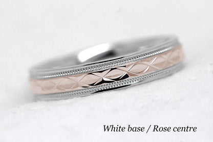 4mm Gold Filigree Rhombus with Milgrain Wedding Band for Women and Men | T-0022