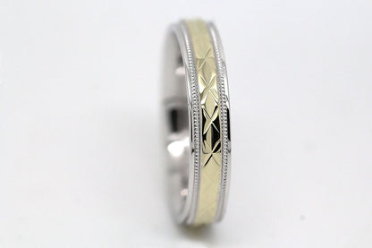4mm Gold Filigree Rhombus with Milgrain Wedding Band for Women and Men | T-0022