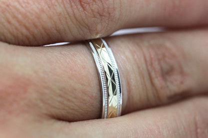 4mm Gold Filigree Rhombus with Milgrain Wedding Band for Women and Men | T-0022
