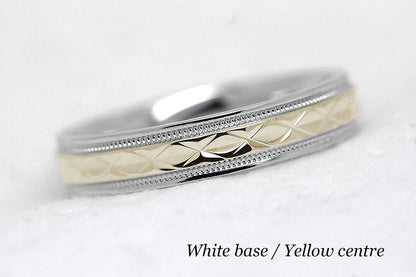 4mm Gold Filigree Rhombus with Milgrain Wedding Band for Women and Men | T-0022