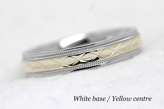 4mm Gold Filigree Rhombus with Milgrain Wedding Band for Women and Men | T-0022