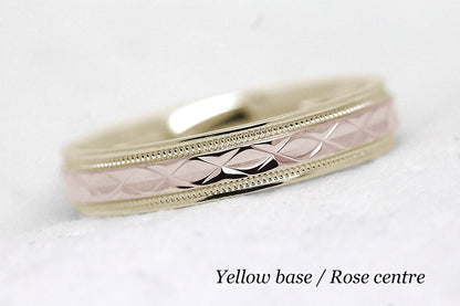 4mm Gold Filigree Rhombus with Milgrain Wedding Band for Women and Men | T-0022