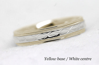 4mm Gold Filigree Rhombus with Milgrain Wedding Band for Women and Men | T-0022
