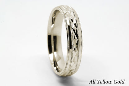 5mm Gold Filigree Rhombuses Design with Milgrain Wedding Band for Men and Women | T-0009