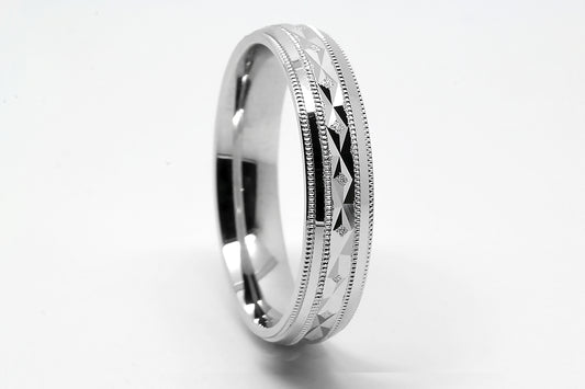 5mm 925 Silver Filigree Rhombuses Design with milgrain Wedding Band for Men and Women | AT-0024
