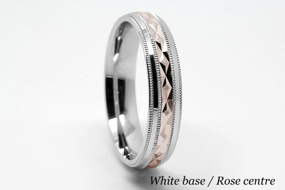 5mm Gold Filigree Rhombuses Design with Milgrain Wedding Band for Men and Women | T-0009