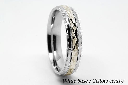 5mm Gold Filigree Rhombuses Design with Milgrain Wedding Band for Men and Women | T-0009