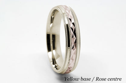 5mm Gold Filigree Rhombuses Design with Milgrain Wedding Band for Men and Women | T-0009