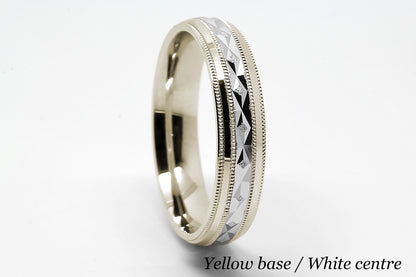 5mm Gold Filigree Rhombuses Design with Milgrain Wedding Band for Men and Women | T-0009