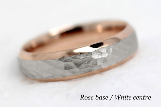 5mm Gold Hammered and Beveled Edge Wedding Band for Men and Women | AT-0025