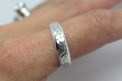 5mm 925 Silver Hammered and Bevelled Edge Wedding Band for Men and Women | AT-0025