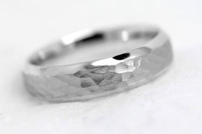 5mm 925 Silver Hammered and Bevelled Edge Wedding Band for Men and Women | AT-0025