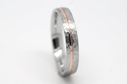 4mm Gold Hammered Wedding Band with off centre line for Women and Men | AT-0025