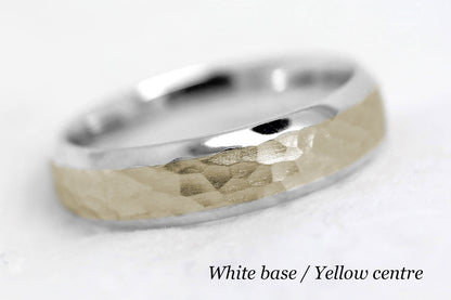 5mm Gold Hammered and Beveled Edge Wedding Band for Men and Women | AT-0025