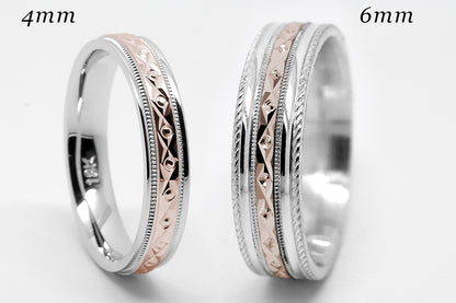 4mm Gold Filigree Rhombus and Circles with Milgrain Wedding Band for Women and Men | T-0026