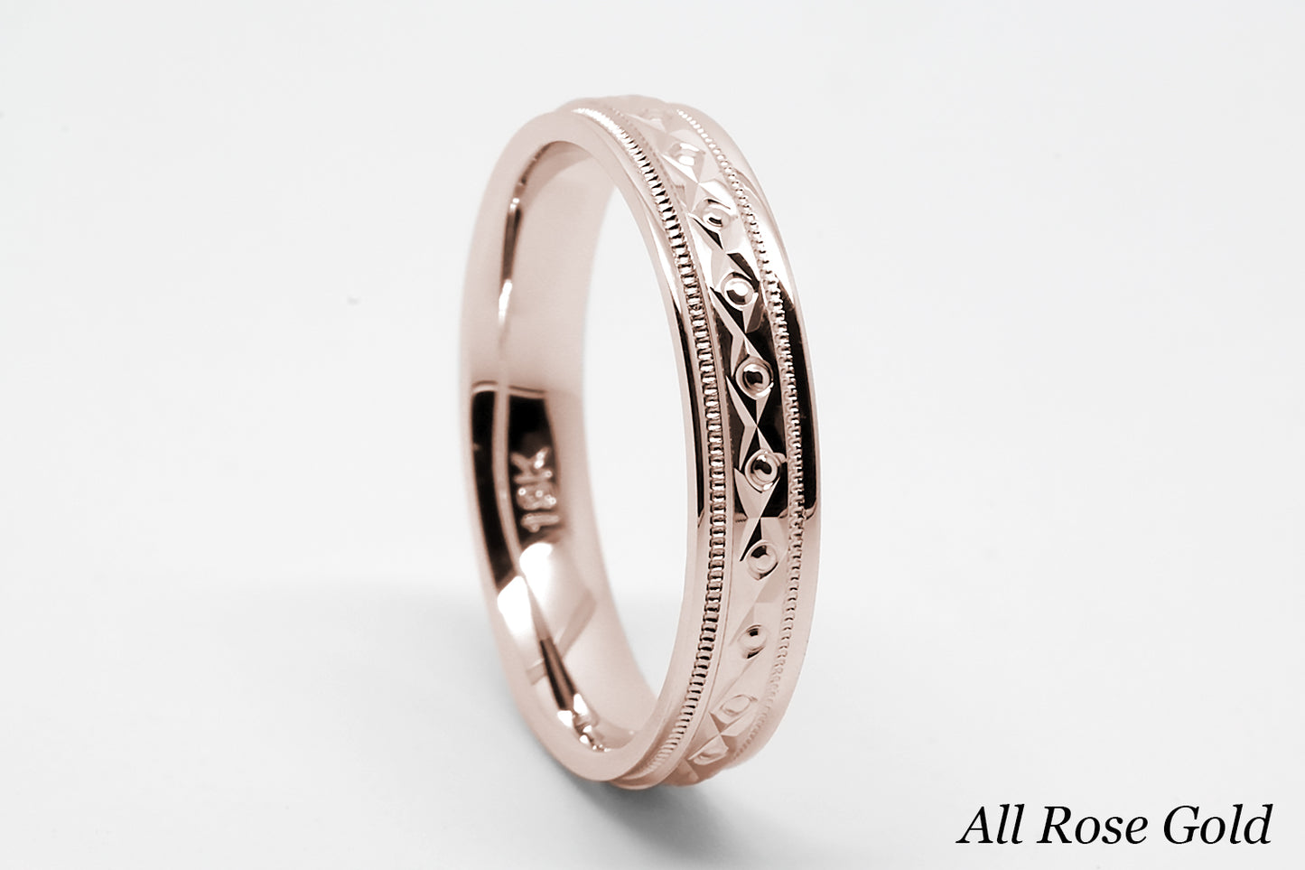 4mm Gold Filigree Rhombus and Circles with Milgrain Wedding Band for Women and Men | T-0026