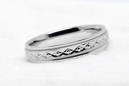 4mm 925 Silver Filigree Rhombus and Circles with Milgrain Wedding Band for Men and Women | T-0026