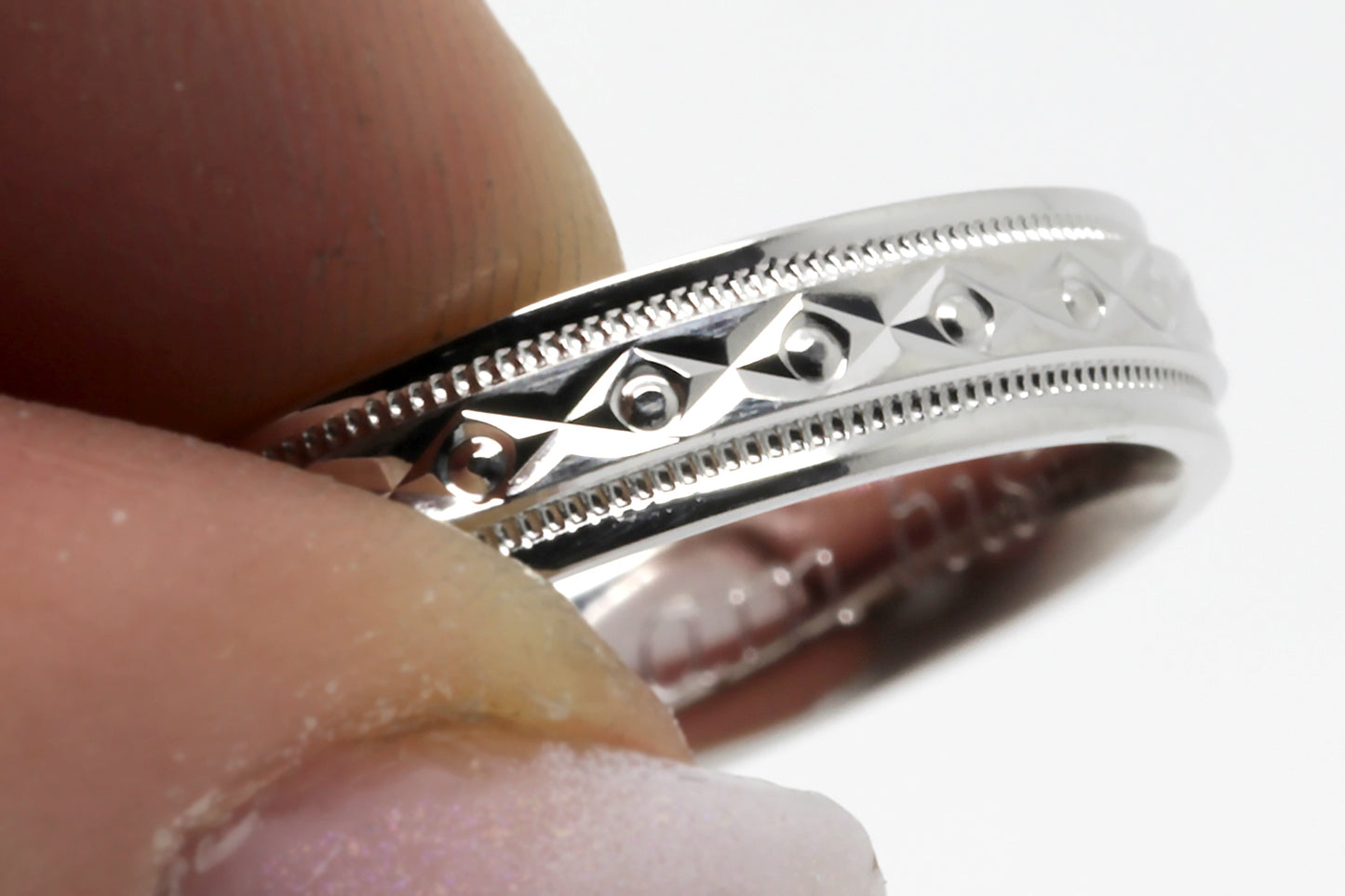4mm 925 Silver Filigree Rhombus and Circles with Milgrain Wedding Band for Men and Women | T-0026