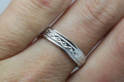 4mm Gold Filigree Rhombus and Circles with Milgrain Wedding Band for Women and Men | T-0026