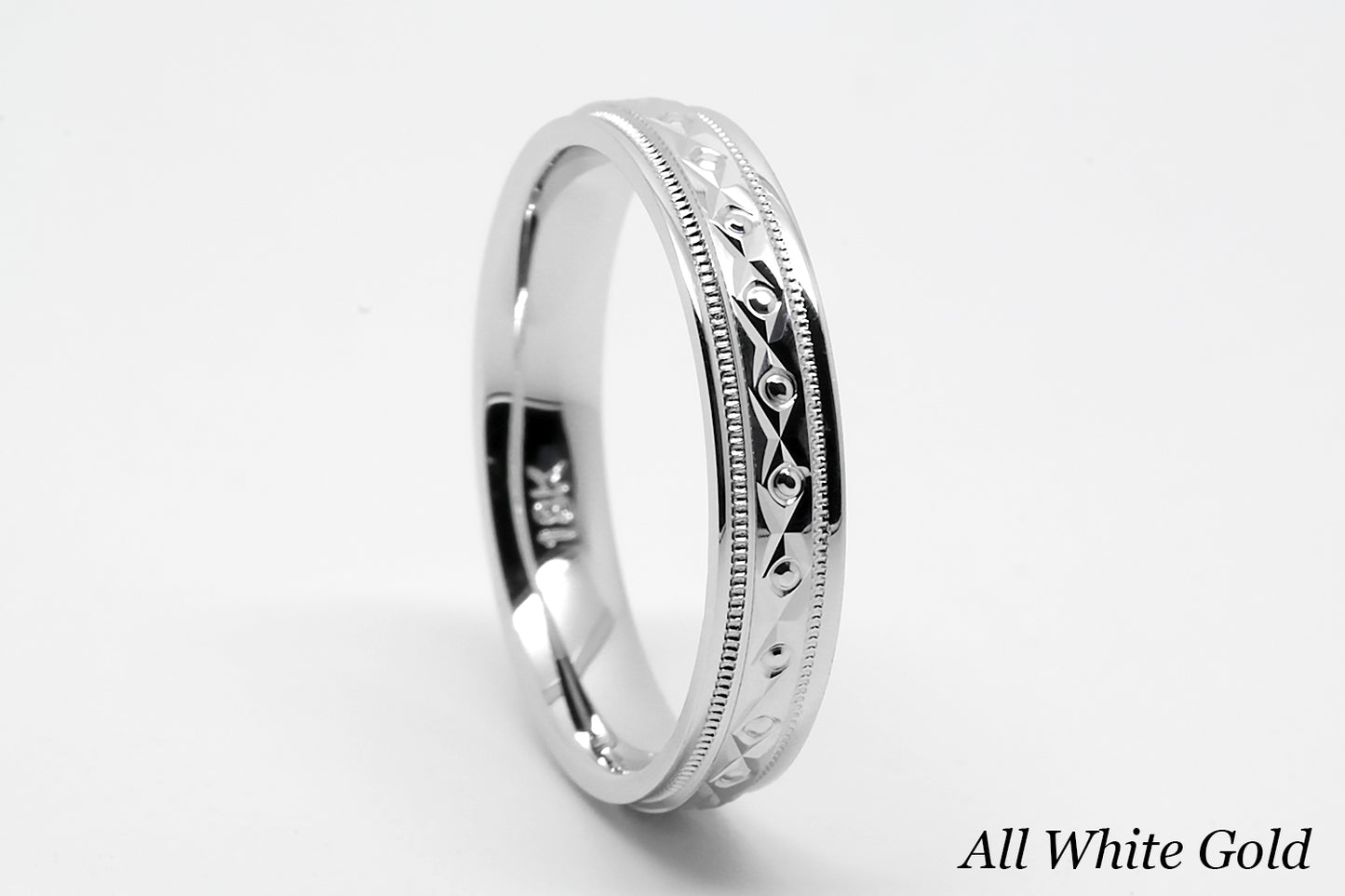 4mm Gold Filigree Rhombus and Circles with Milgrain Wedding Band for Women and Men | T-0026