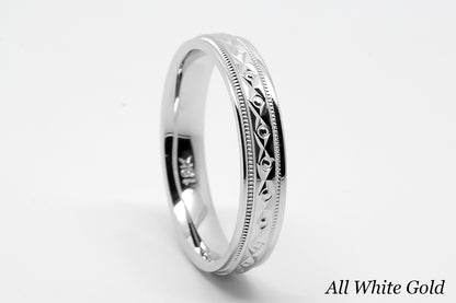4mm Gold Filigree Rhombus and Circles with Milgrain Wedding Band for Women and Men | T-0026