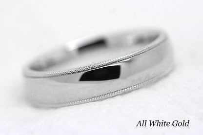 5mm Gold Plain Polished with Milgrain Wedding Band for Men and Women | AT-0026