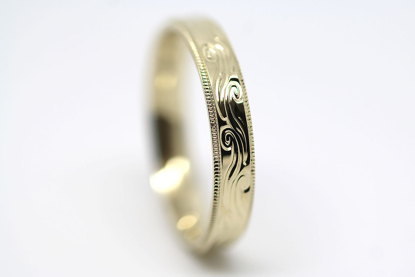 4mm Gold Wedding Band with Swirls Design for Men and Women | AT-6242